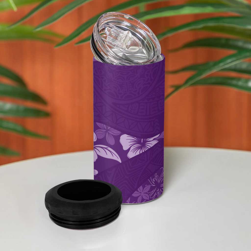 Aloha Hawaii Floral Tapa 4 in 1 Can Cooler Tumbler Patchwork Violet - Polynesian Pride