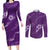 Aloha Hawaii Floral Tapa Couples Matching Long Sleeve Bodycon Dress and Long Sleeve Button Shirt Patchwork Violet - Polynesian Pride
