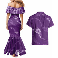 Aloha Hawaii Floral Tapa Couples Matching Mermaid Dress and Hawaiian Shirt Patchwork Violet - Polynesian Pride