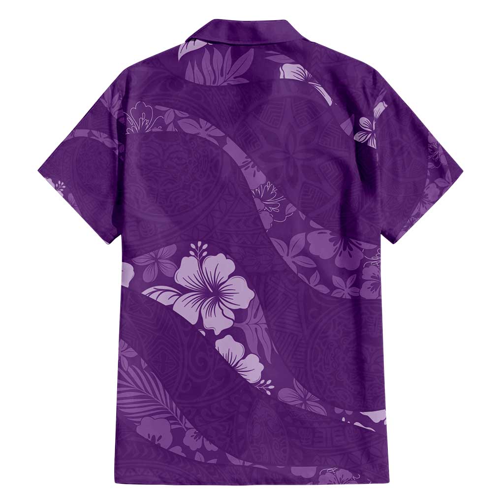 Aloha Hawaii Floral Tapa Family Matching Long Sleeve Bodycon Dress and Hawaiian Shirt Patchwork Violet LT7 - Polynesian Pride