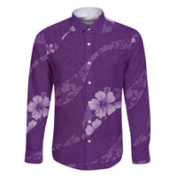 Aloha Hawaii Floral Tapa Family Matching Long Sleeve Bodycon Dress and Hawaiian Shirt Patchwork Violet LT7 Dad's Shirt - Long Sleeve Violet - Polynesian Pride