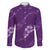 Aloha Hawaii Floral Tapa Family Matching Long Sleeve Bodycon Dress and Hawaiian Shirt Patchwork Violet - Polynesian Pride