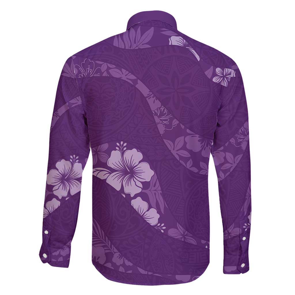 Aloha Hawaii Floral Tapa Family Matching Long Sleeve Bodycon Dress and Hawaiian Shirt Patchwork Violet LT7 - Polynesian Pride
