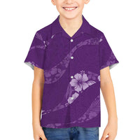 Aloha Hawaii Floral Tapa Family Matching Long Sleeve Bodycon Dress and Hawaiian Shirt Patchwork Violet LT7 Son's Shirt Violet - Polynesian Pride
