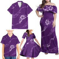 Aloha Hawaii Floral Tapa Family Matching Off Shoulder Maxi Dress and Hawaiian Shirt Patchwork Violet - Polynesian Pride