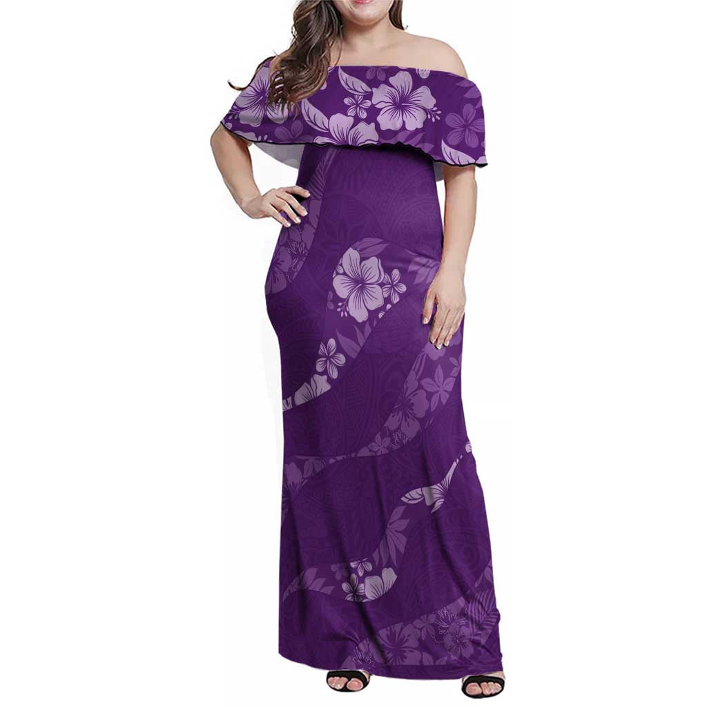 Aloha Hawaii Floral Tapa Family Matching Off Shoulder Maxi Dress and Hawaiian Shirt Patchwork Violet - Polynesian Pride
