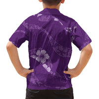 Aloha Hawaii Floral Tapa Family Matching Short Sleeve Bodycon Dress and Hawaiian Shirt Patchwork Violet LT7 - Polynesian Pride