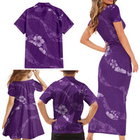 Aloha Hawaii Floral Tapa Family Matching Short Sleeve Bodycon Dress and Hawaiian Shirt Patchwork Violet LT7 - Polynesian Pride