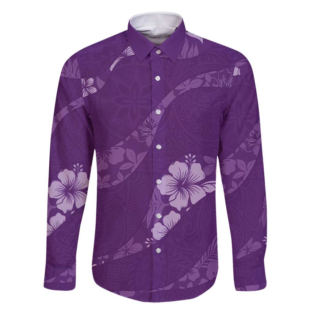 Aloha Hawaii Floral Tapa Family Matching Short Sleeve Bodycon Dress and Hawaiian Shirt Patchwork Violet LT7 Dad's Shirt - Long Sleeve Violet - Polynesian Pride
