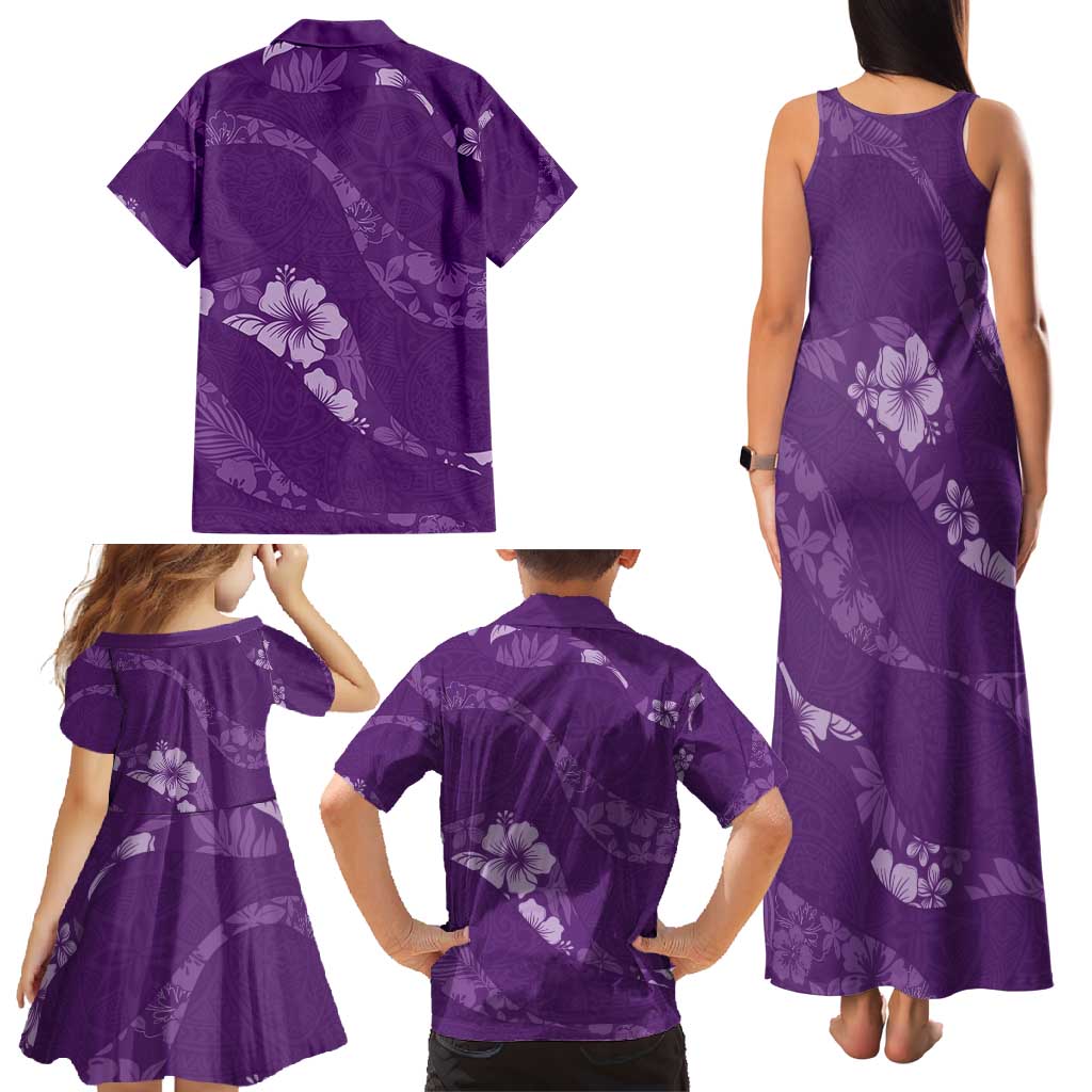 Aloha Hawaii Floral Tapa Family Matching Tank Maxi Dress and Hawaiian Shirt Patchwork Violet - Polynesian Pride