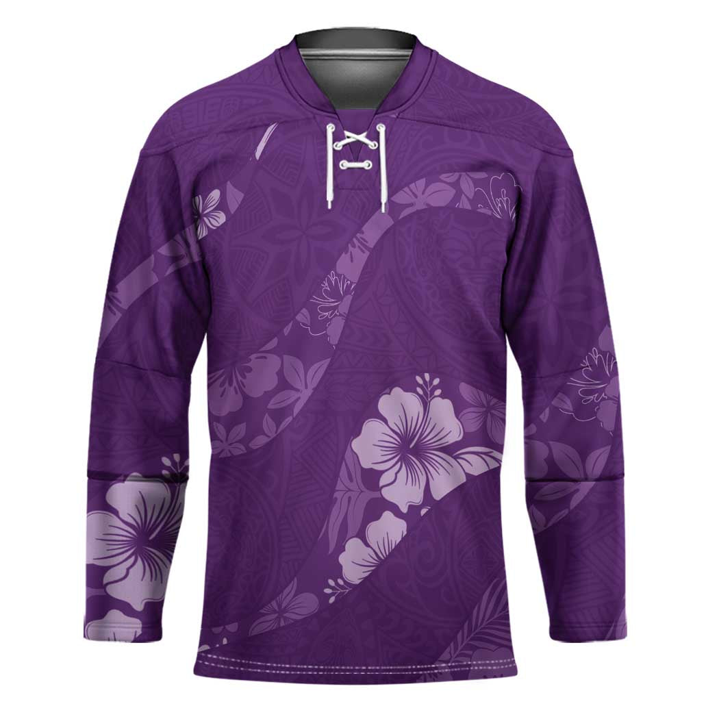 Aloha Hawaii Floral Tapa Hockey Jersey Patchwork Violet LT7 Unisex Violet - Polynesian Pride