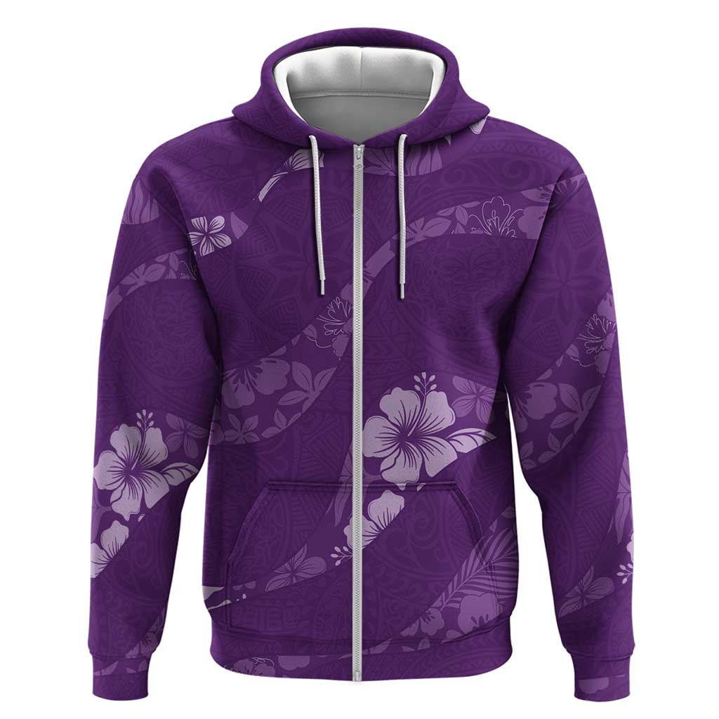 Aloha Hawaii Floral Tapa Hoodie Patchwork Violet - Polynesian Pride