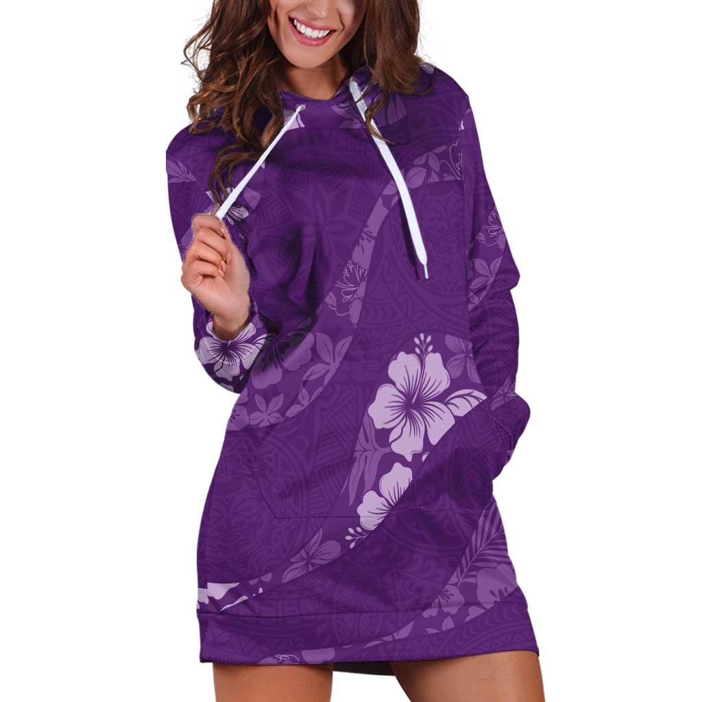 Aloha Hawaii Floral Tapa Hoodie Dress Patchwork Violet - Polynesian Pride