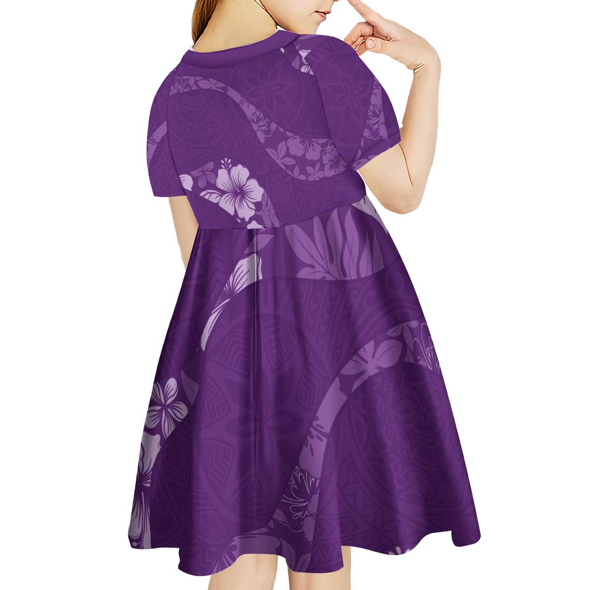 Aloha Hawaii Floral Tapa Kid Short Sleeve Dress Patchwork Violet LT7 - Polynesian Pride