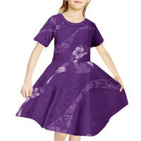 Aloha Hawaii Floral Tapa Kid Short Sleeve Dress Patchwork Violet LT7 - Polynesian Pride
