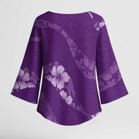 Aloha Hawaii Floral Tapa Kimono Sleeve Blouse Patchwork Violet - Polynesian Pride