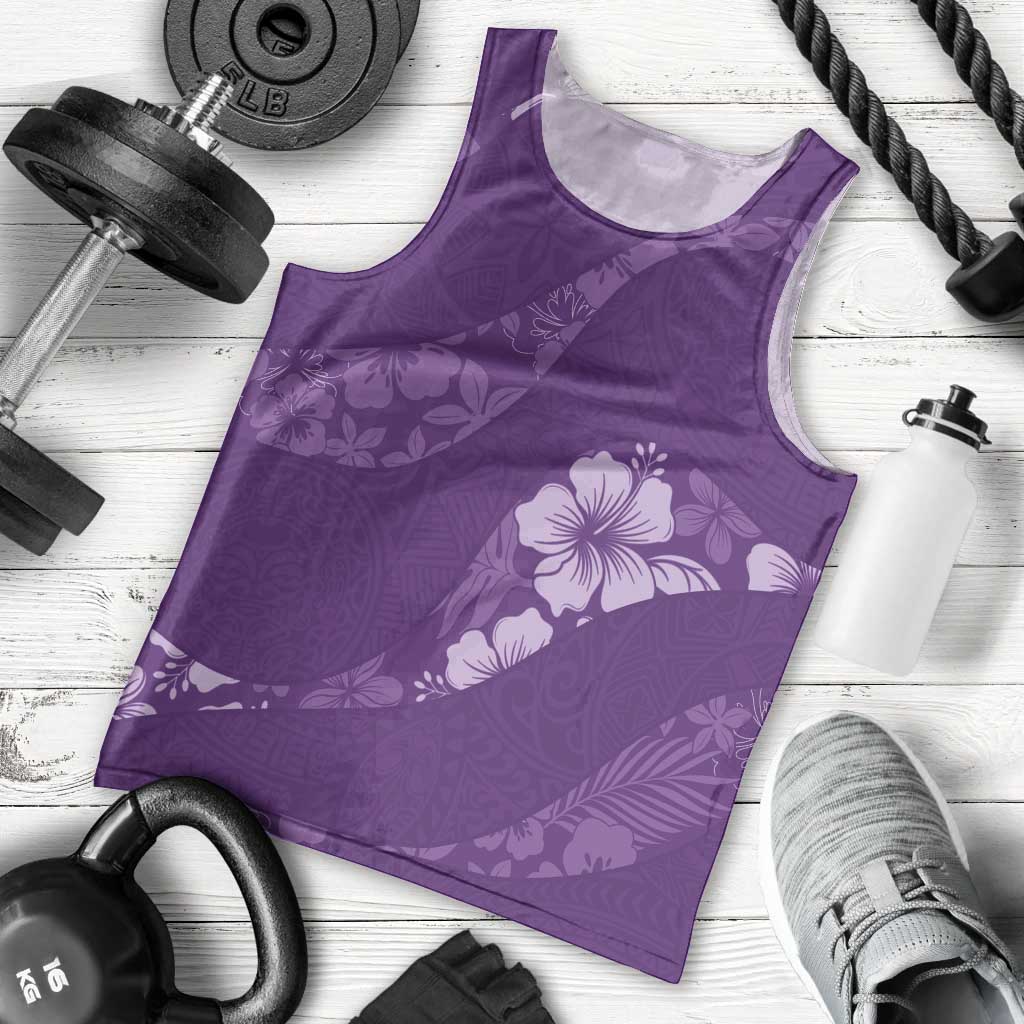 Aloha Hawaii Floral Tapa Men Tank Top Patchwork Violet LT7 - Polynesian Pride
