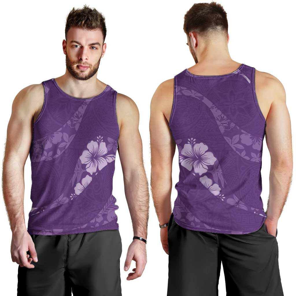 Aloha Hawaii Floral Tapa Men Tank Top Patchwork Violet LT7 - Polynesian Pride