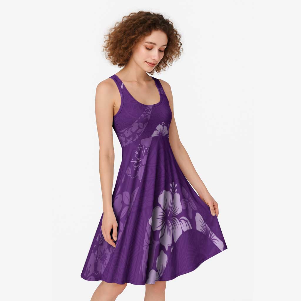 Aloha Hawaii Floral Tapa Midi Dress Patchwork Violet - Polynesian Pride