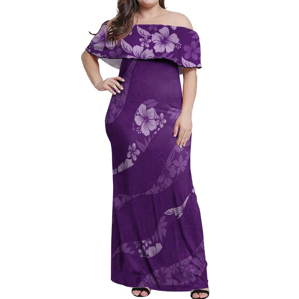 Aloha Hawaii Floral Tapa Off Shoulder Maxi Dress Patchwork Violet - Polynesian Pride