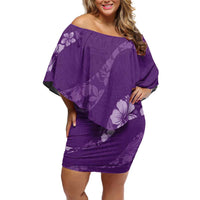 Aloha Hawaii Floral Tapa Off Shoulder Short Dress Patchwork Violet - Polynesian Pride