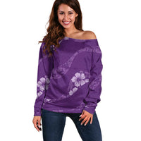 Aloha Hawaii Floral Tapa Off Shoulder Sweater Patchwork Violet - Polynesian Pride