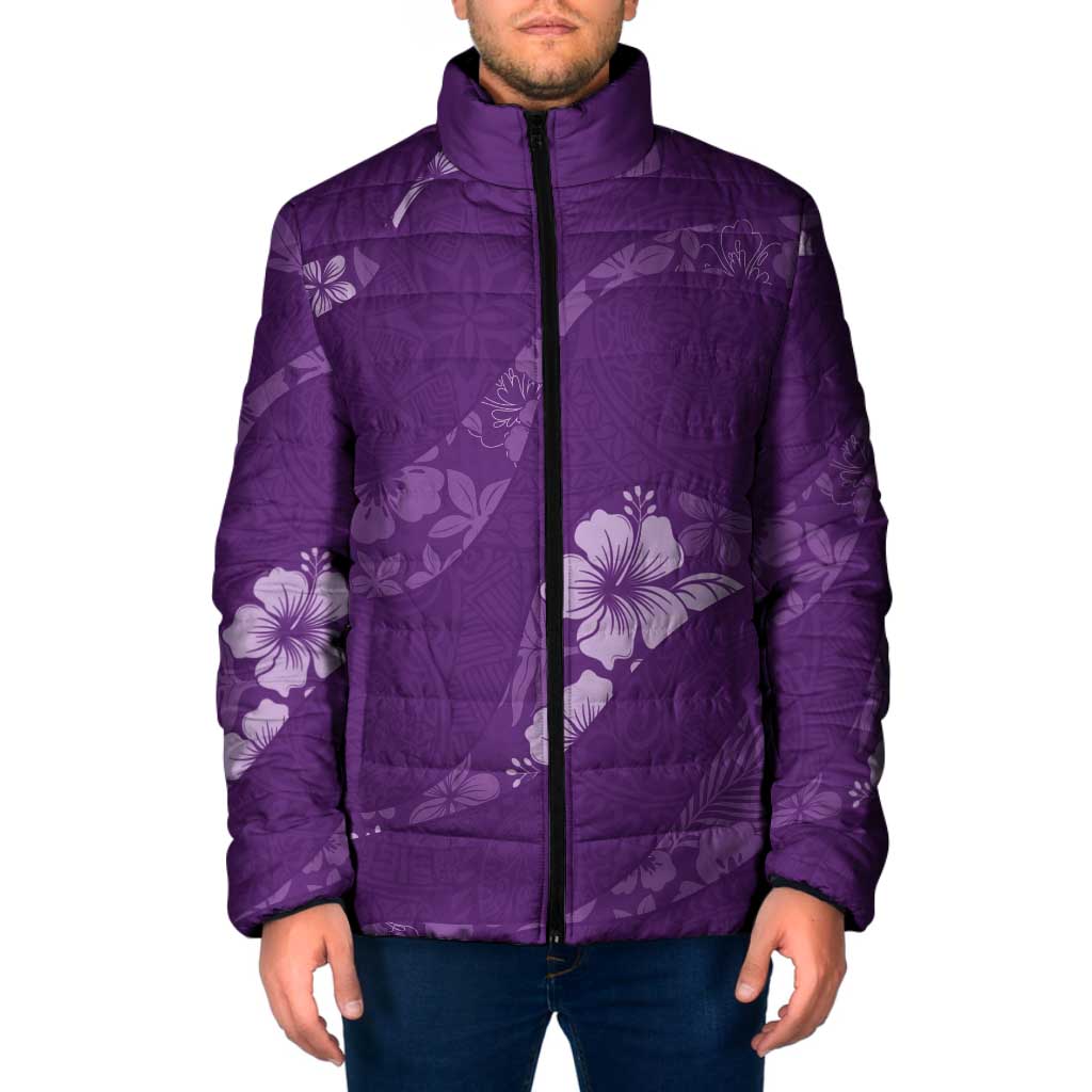 Aloha Hawaii Floral Tapa Padded Jacket Patchwork Violet LT7 Men Violet - Polynesian Pride