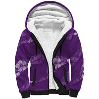 Aloha Hawaii Floral Tapa Sherpa Hoodie Patchwork Violet - Polynesian Pride