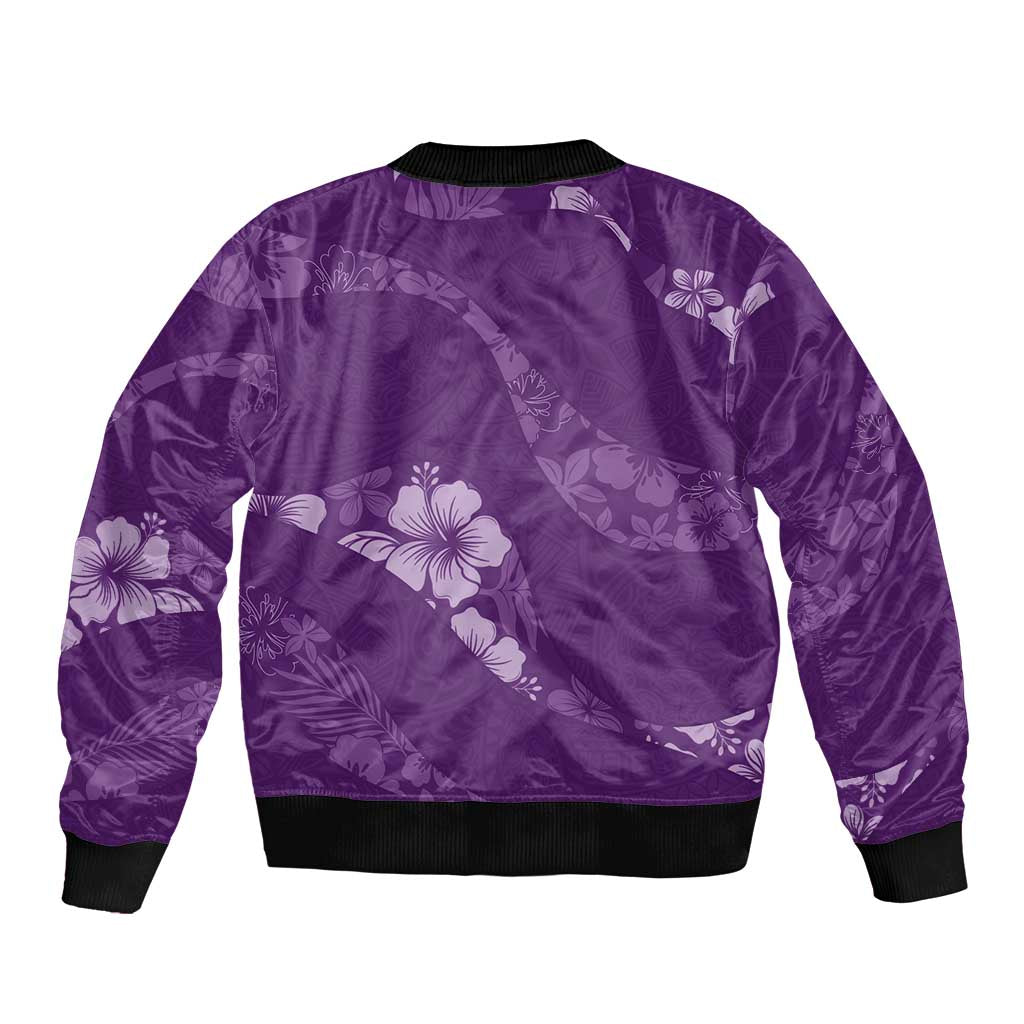 Aloha Hawaii Floral Tapa Sleeve Zip Bomber Jacket Patchwork Violet - Polynesian Pride