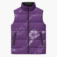 Aloha Hawaii Floral Tapa Sleeveless Puffer Jacket Patchwork Violet LT7 Unisex Violet - Polynesian Pride
