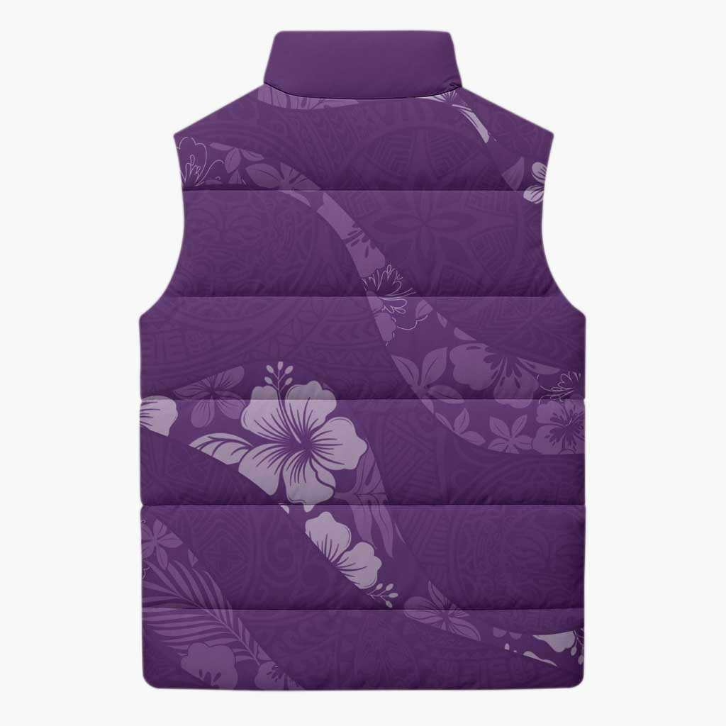 Aloha Hawaii Floral Tapa Sleeveless Puffer Jacket Patchwork Violet LT7 - Polynesian Pride