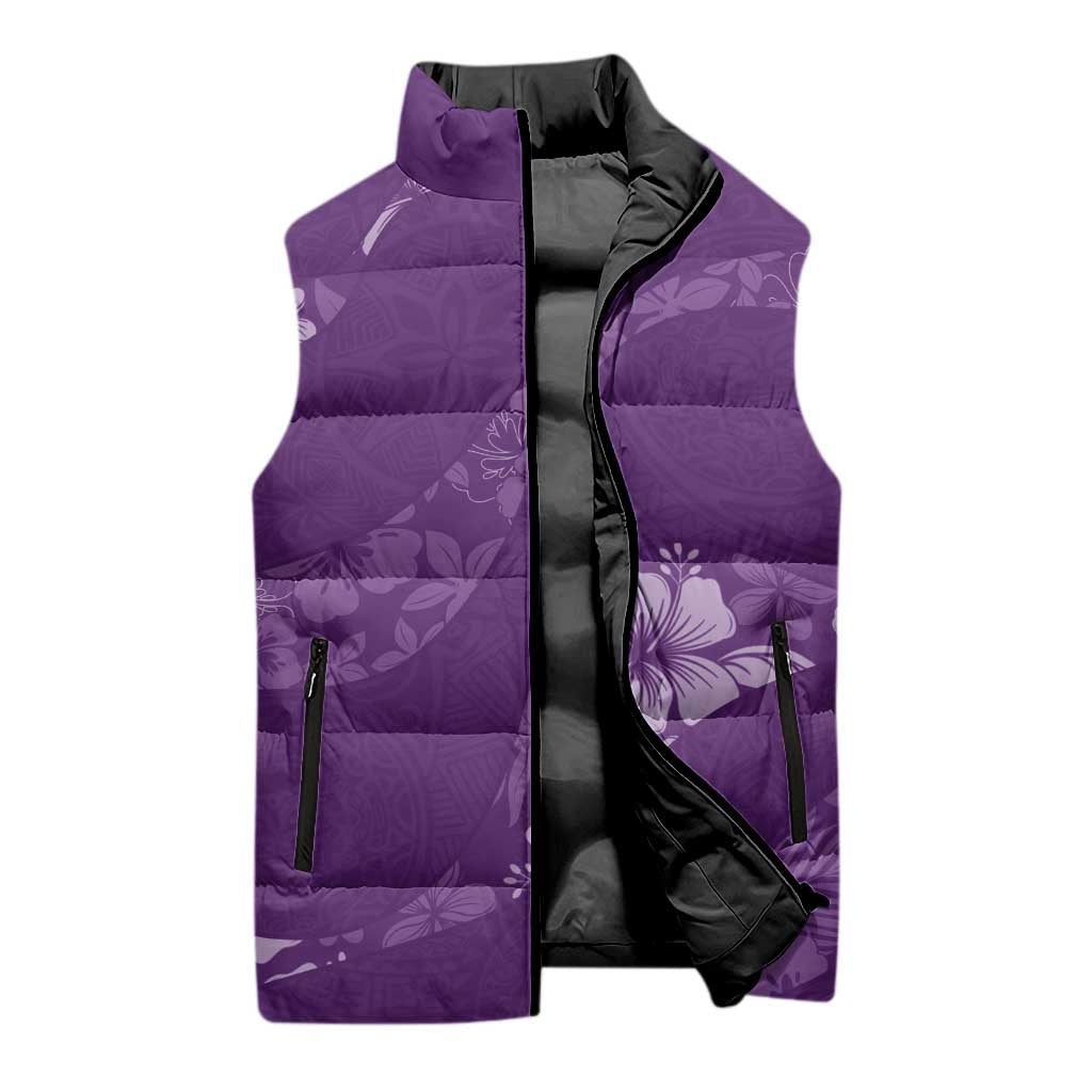 Aloha Hawaii Floral Tapa Sleeveless Puffer Jacket Patchwork Violet LT7 - Polynesian Pride