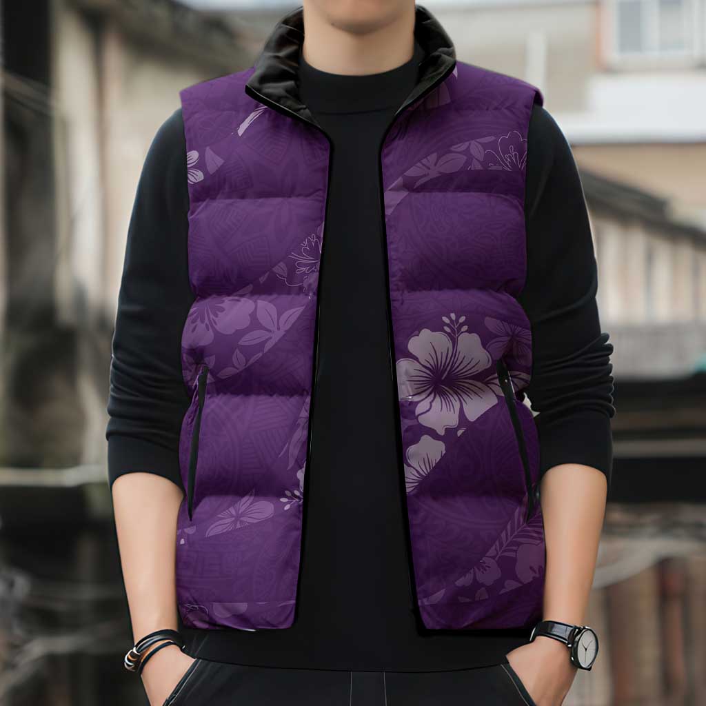 Aloha Hawaii Floral Tapa Sleeveless Puffer Jacket Patchwork Violet LT7 - Polynesian Pride