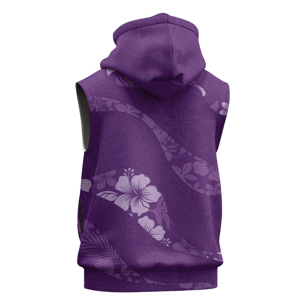 Aloha Hawaii Floral Tapa Sleeveless Zip Hoodie Patchwork Violet LT7 - Polynesian Pride