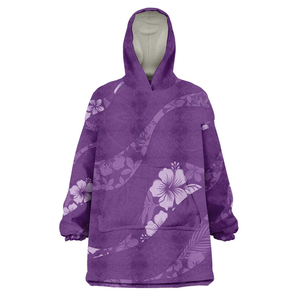 Aloha Hawaii Floral Tapa Wearable Blanket Hoodie Patchwork Violet - Polynesian Pride
