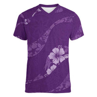 Aloha Hawaii Floral Tapa Women V-Neck T-Shirt Patchwork Violet - Polynesian Pride