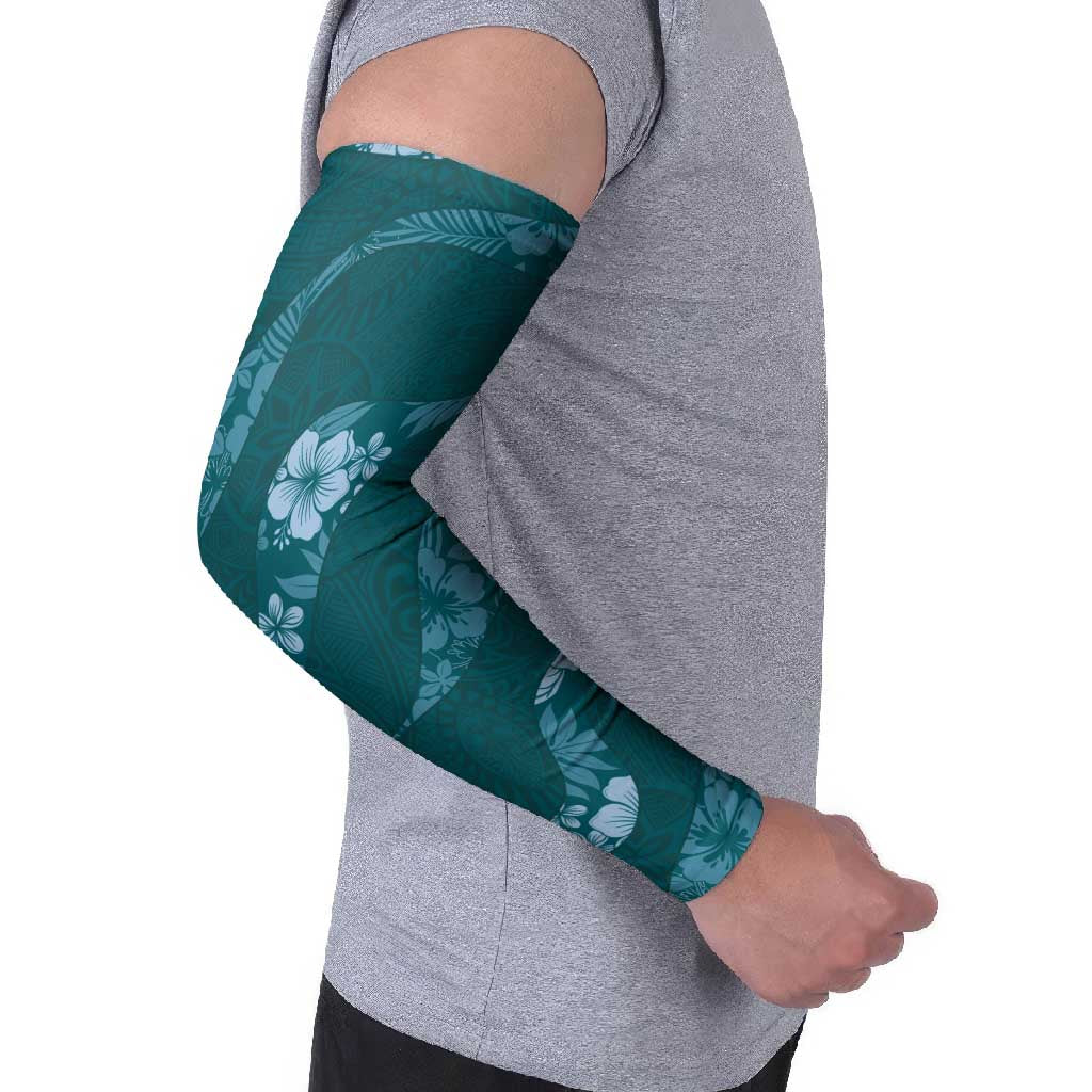 Aloha Hawaii Floral Tapa Arm Sleeves Patchwork Teal - Polynesian Pride
