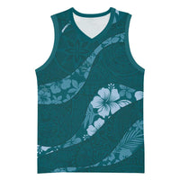 Aloha Hawaii Floral Tapa Basketball Jersey Patchwork Teal - Polynesian Pride