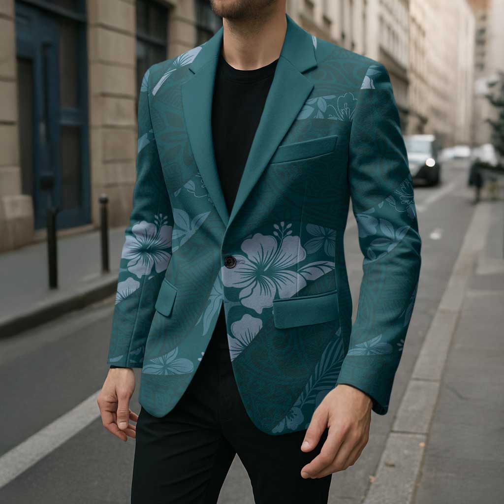 Aloha Hawaii Floral Tapa Blazer Patchwork Teal - Polynesian Pride