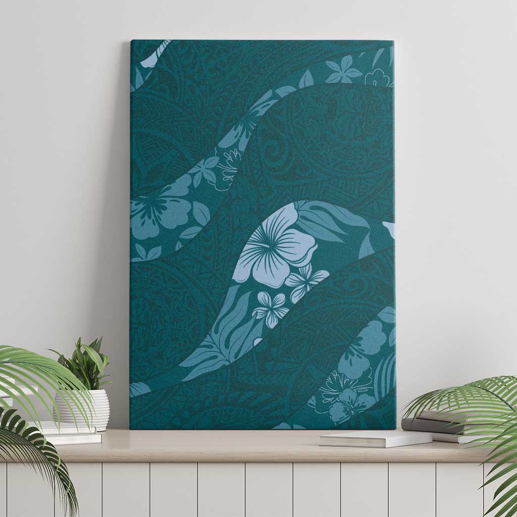 Aloha Hawaii Floral Tapa Canvas Wall Art Patchwork Teal - Polynesian Pride