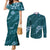 Aloha Hawaii Floral Tapa Couples Matching Mermaid Dress and Long Sleeve Button Shirt Patchwork Teal - Polynesian Pride