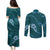 Aloha Hawaii Floral Tapa Couples Matching Puletasi and Long Sleeve Button Shirt Patchwork Teal - Polynesian Pride