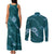 Aloha Hawaii Floral Tapa Couples Matching Tank Maxi Dress and Long Sleeve Button Shirt Patchwork Teal - Polynesian Pride