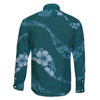 Aloha Hawaii Floral Tapa Family Matching Off The Shoulder Long Sleeve Dress and Hawaiian Shirt Patchwork Teal - Polynesian Pride