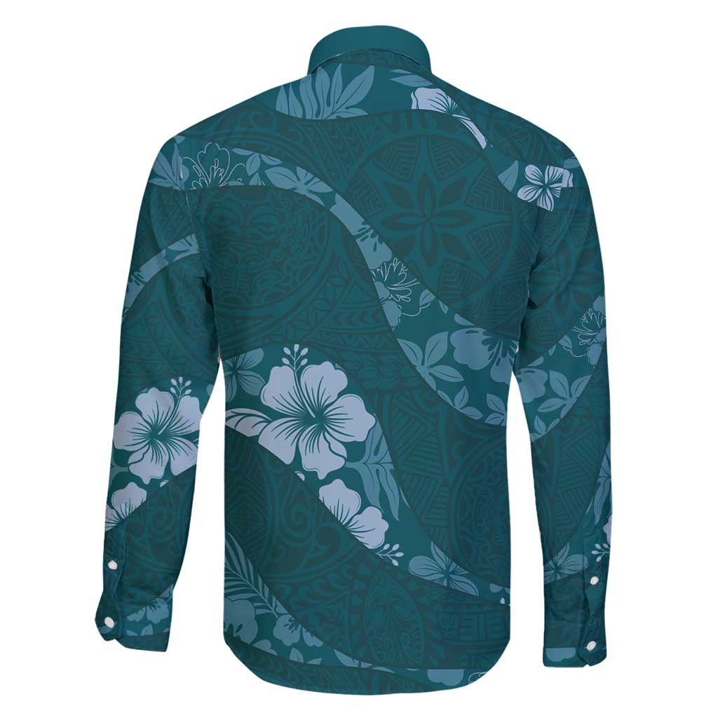 Aloha Hawaii Floral Tapa Family Matching Puletasi and Hawaiian Shirt Patchwork Teal - Polynesian Pride