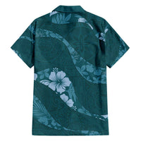 Aloha Hawaii Floral Tapa Family Matching Short Sleeve Bodycon Dress and Hawaiian Shirt Patchwork Teal LT7 - Polynesian Pride