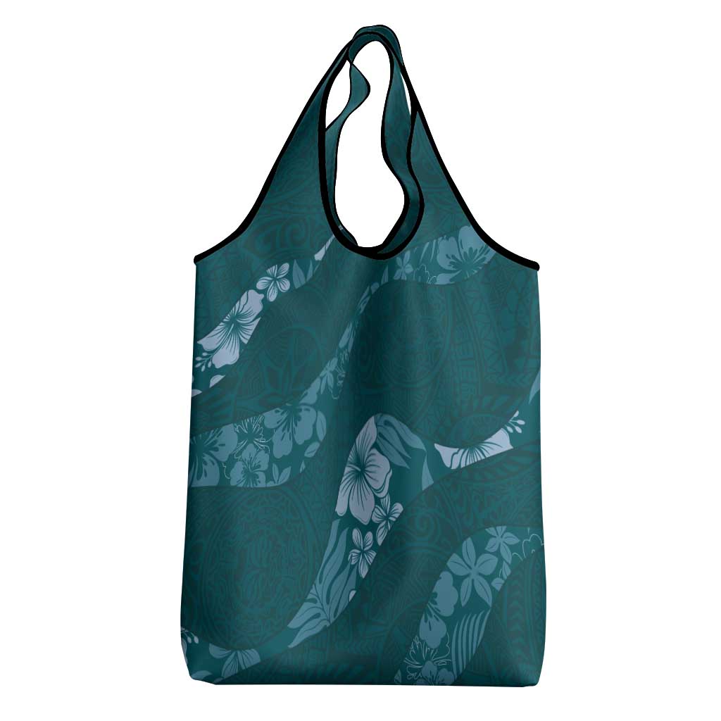 Aloha Hawaii Floral Tapa Grocery Bag Patchwork Teal - Polynesian Pride