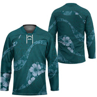 Aloha Hawaii Floral Tapa Hockey Jersey Patchwork Teal - Polynesian Pride