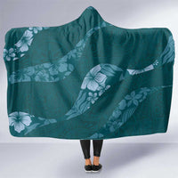 Aloha Hawaii Floral Tapa Hooded Blanket Patchwork Teal - Polynesian Pride