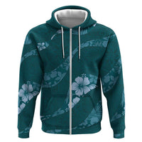 Aloha Hawaii Floral Tapa Hoodie Patchwork Teal - Polynesian Pride